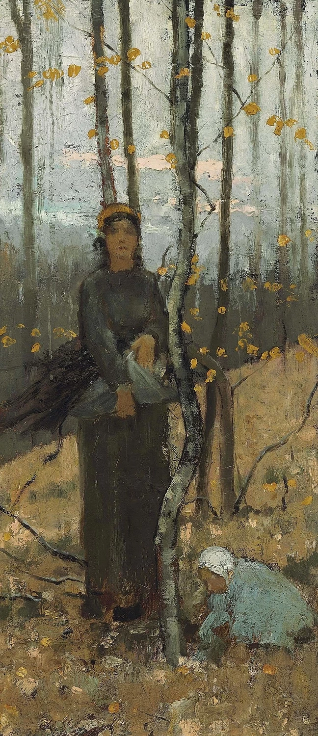 Donna con bambino in un bosco